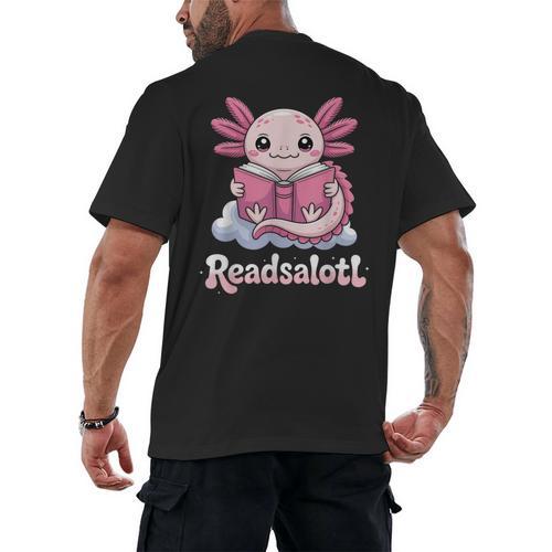 Readsalotl Axolotl Reading Cute Book Lover Bookworm Men's Back Print T-Shirt - Bookorys