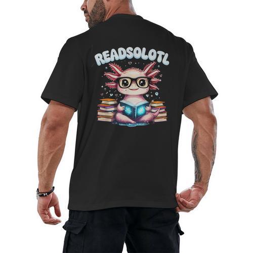 Readsolotl Pink Kawaii Axolotl Read Book Lover Reading Men's Back Print T-Shirt - Bookorys