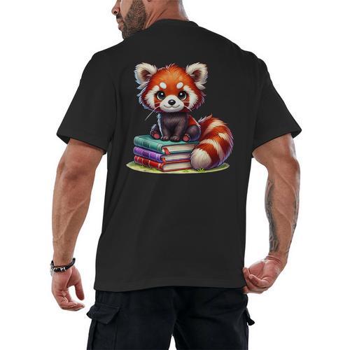 Red Panda Books Lover Reading Bookworm Men's Back Print T-Shirt - Bookorys
