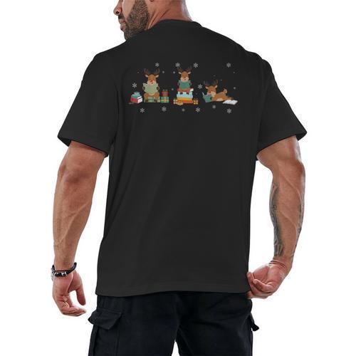 Reindeer Reading Books Christmas Library Classroom Men's Back Print T-Shirt - Bookorys UK