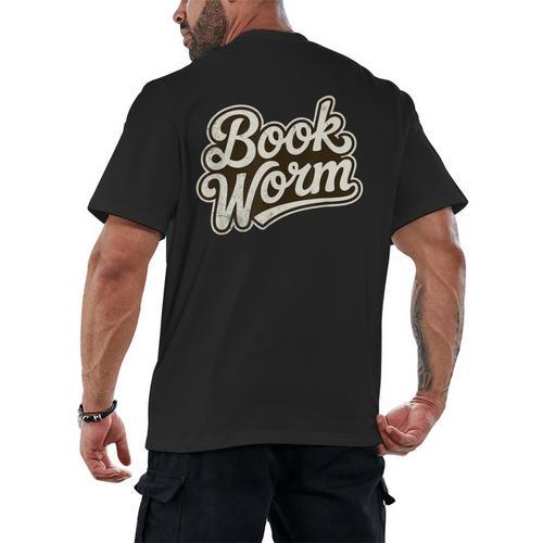 Retro Book Worm Reading For Book Lovers Men's Back Print T-Shirt - Bookorys