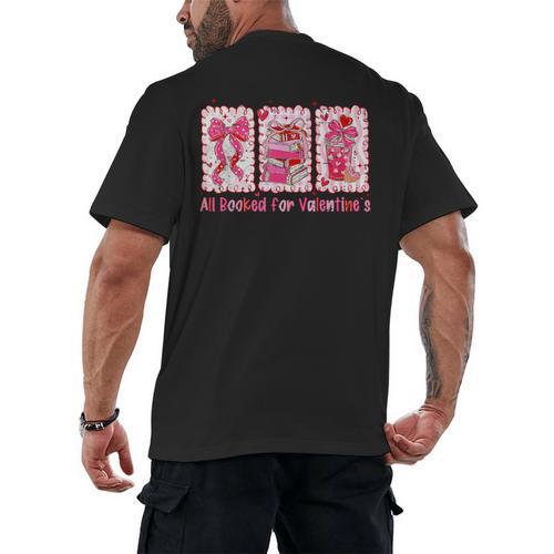 Retro Coquette Bow All Booked For Valentines Book Lover Cute Men's Back Print T-Shirt - Bookorys DE