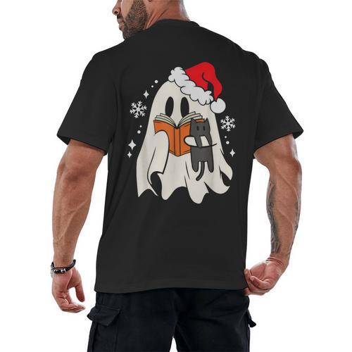Retro Ghost Reading Book With Cat Bookish Club Christmas Men Women Kids Men's Back Print T-Shirt - Bookorys AU