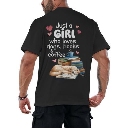 Retro Just A Girl Who Love Dogs Books And Coffee Bookworm Men's Back Print T-Shirt - Bookorys
