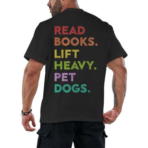 Retro Read Books Lift Heavy Pet Dogs Gym Book Lover Men's Back Print T-Shirt - Bookorys