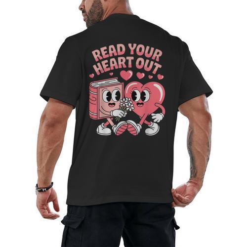 Retro Read Your Heart Out Valentine's Day Teacher Book Lover Men's Back Print T-Shirt - Bookorys DE