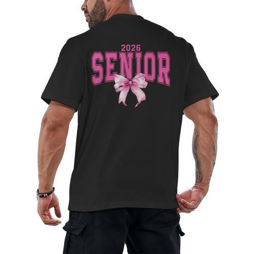 Retro Senior 2026 Class Of 2026 Coquette Pink Bow Graduation Men's Back Print T-Shirt - Best Gift Smart