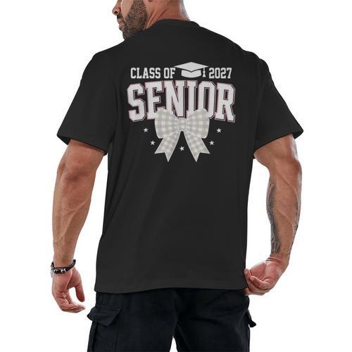 Retro Senior 2027 Girl Coquette Bow Class Of 2027 Graduation Men's Back Print T-Shirt - Best Gift Smart