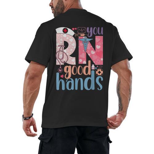You RN Good Hands Cute Nurse Nursing Student Graduation Men's Back Print T-Shirt - Best Gift Smart