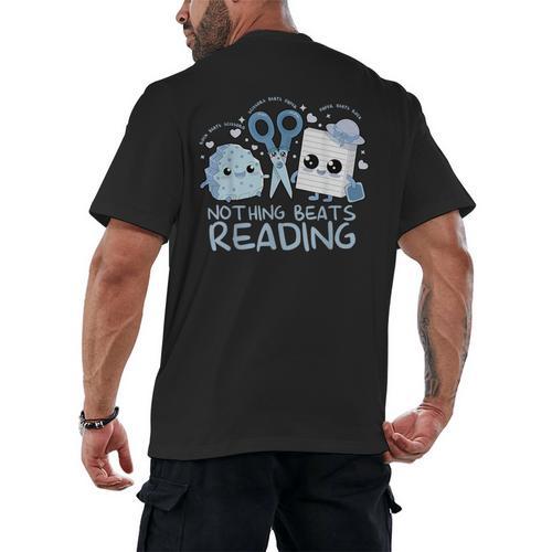 Rock Paper Scissors Nothing Beats Reading Book Lover Men's Back Print T-Shirt - Bookorys