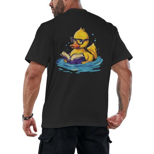 Rubber Duck Reading Book Swim Rubber Duckling Rubber Duckie Men's Back Print T-Shirt - Bookorys