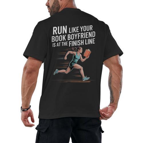 Run Like Your Book Boyfriend Is Waiting Runner Reader Men's Back Print T-Shirt - Bookorys