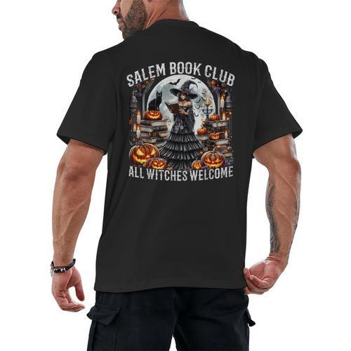 Salem Book Club Gothic Witch Vintage Halloween Art Men's Back Print T-Shirt - Bookorys CA