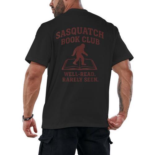 Sasquatch Book Club Bigfoot Reading Cryptid Vintage Men's Back Print T-Shirt - Bookorys