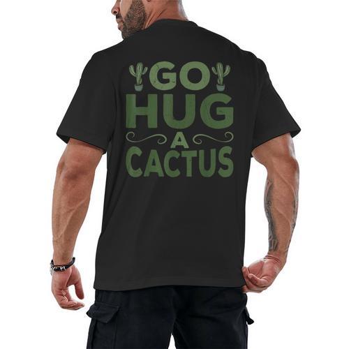 Sassy Saying Go Hug Cactus Introverts Sassy Quote No Hugs Men's Back Print T-Shirt - Raresse