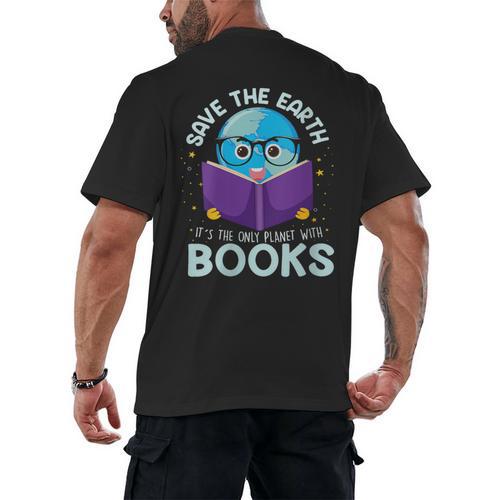 Save Earth It´s Only Planet With Books Reader Earth Day Men's Back Print T-Shirt - Bookorys