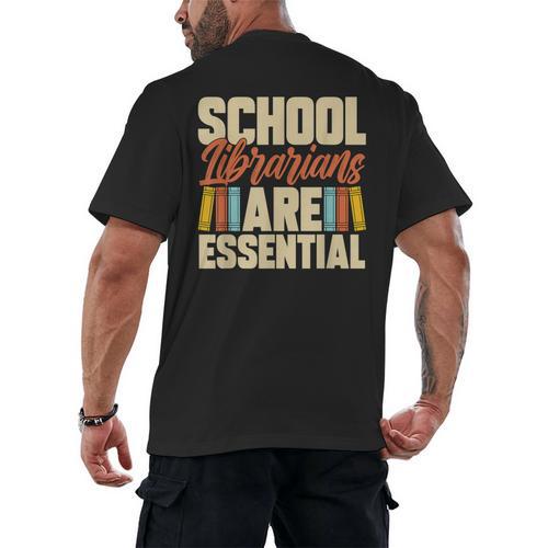 School Librarians Are Essential Library Book Lover Librarian Men's Back Print T-Shirt - Bookorys