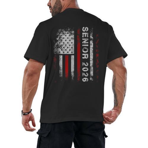 Senior 2026 American Flag Shirt USA Graduation Class Of 2026 Men's Back Print T-Shirt - Best Gift Smart