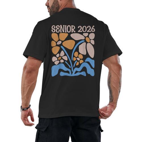 Senior 2026 Retro Groovy Flowers Graduation Men's Back Print T-Shirt - Best Gift Smart