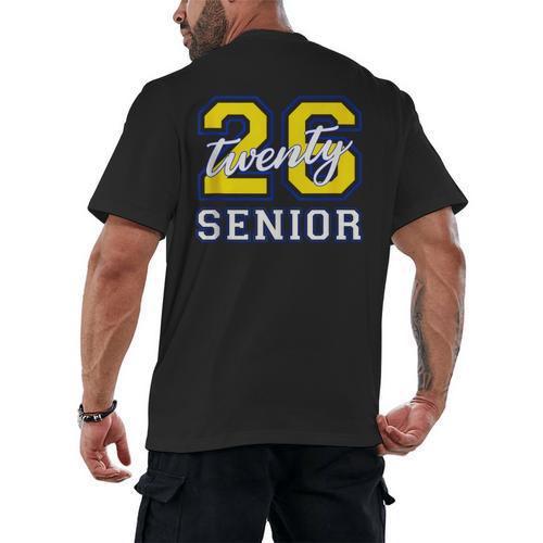 Senior Class 2026 Graduation Yellow Blue Letters Men's Back Print T-Shirt - Best Gift Smart
