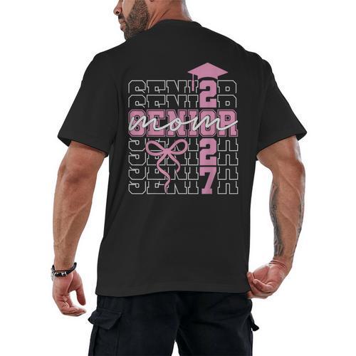 Senior Mom 2027 Class Of 2027 Coquette Bow Graduation 2027 Men's Back Print T-Shirt - Best Gift Smart