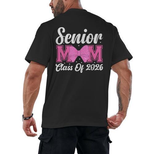 Senior Mom Class Of 2026 Pink Coquette Bow Graduation Men's Back Print T-Shirt - Best Gift Smart
