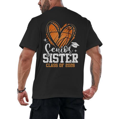 Senior Sister Class Of 2026 Basketball Graduation Heart Men's Back Print T-Shirt - Best Gift Smart