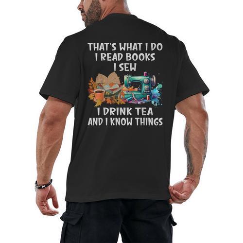 Sewing Reading Books Drinking Tea Sew Sewist Men's Back Print T-Shirt - Bookorys CA