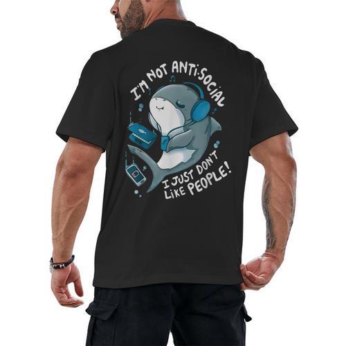 Shark Don’t Like People Antisocial Introvert Men's Back Print T-Shirt - Raresse