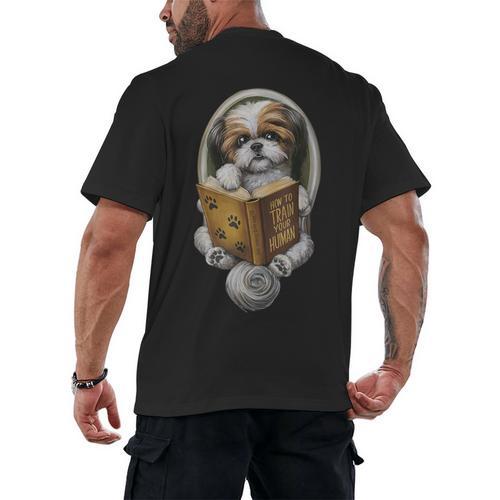 Shih Tzu Book How To Train Your Human Funny Dog Motif Men's Back Print T-Shirt - Bookorys