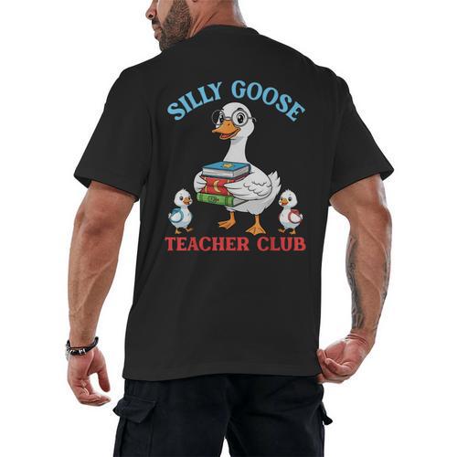 Silly Goose With Books Teacher Club School Educator Men's Back Print T-Shirt - Bookorys