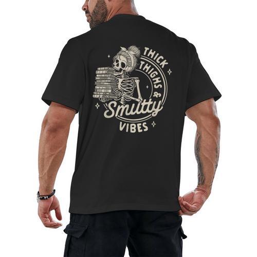 Smut Book Reader Spicy Romance Thick Thighs & Smutty Vibes Men's Back Print T-Shirt - Bookorys