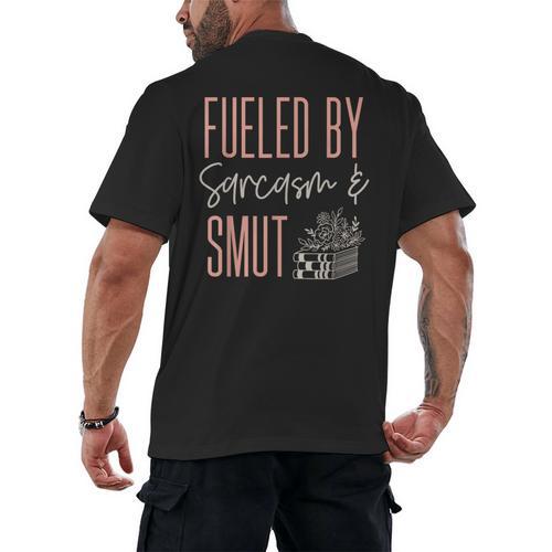 Smutty Book Lover Women Fueled By Sarcasm And Smut Spicy Men's Back Print T-Shirt - Bookorys DE