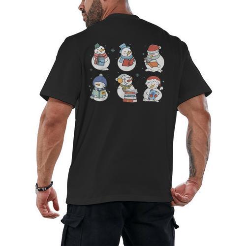 Snowman Reading Book Santa Christmas Bookish Teacher Men's Back Print T-Shirt - Bookorys