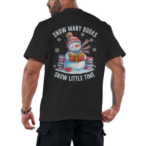 Snowman Reading Snow Many Books Snow Little Time Winter Men's Back Print T-Shirt - Bookorys CA