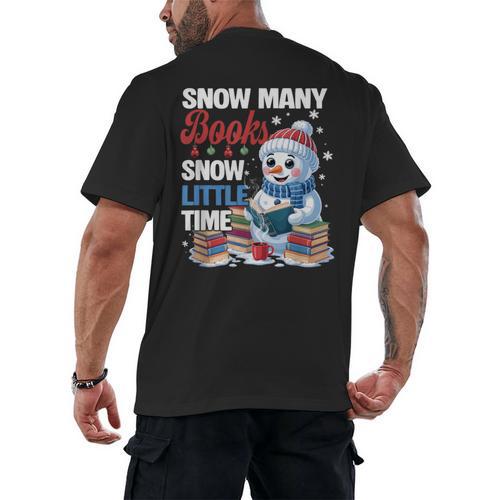 Snowman Winter Snow So Many Books Christmas Snow Little Time Men's Back Print T-Shirt - Bookorys CA