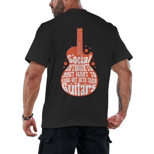 Social Introverts Hang Out With Guitars Musician Guitarist Men's Back Print T-Shirt - Raresse