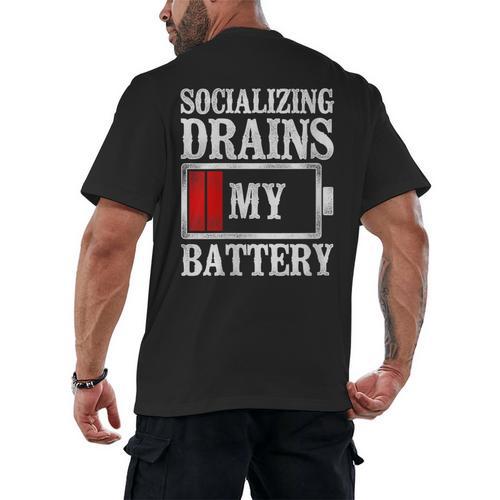 Socializing Drains My Battery Introvert Men's Back Print T-Shirt - Raresse