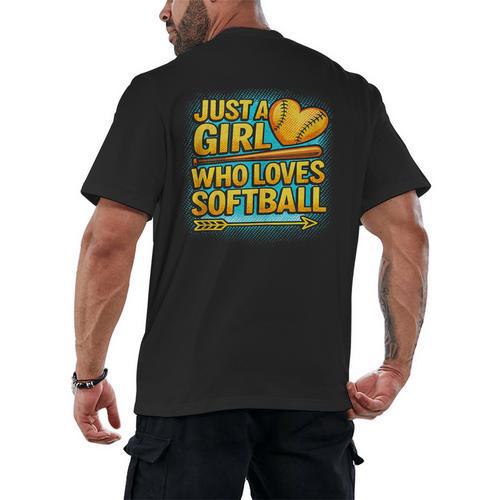 Softball Just A Girl Comic Book Style Graphic For Teens Men's Back Print T-Shirt - Bookorys CA