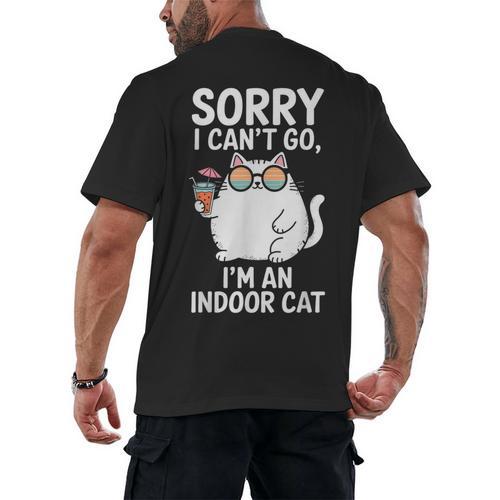 Sorry I Can’t Go I’m An Indoor Cat Introvert Cat Men's Back Print T-Shirt - Raresse