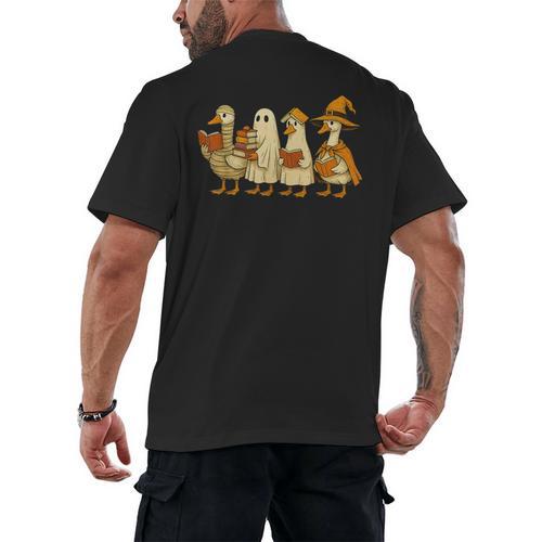 Spooky Halloween Book Lover Halloween Reading Goose Men's Back Print T-Shirt - Bookorys CA