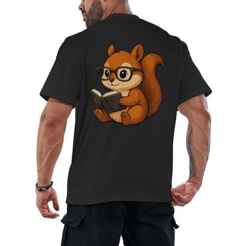 Squirrel Reading Book Lover Men's Back Print T-Shirt - Bookorys DE