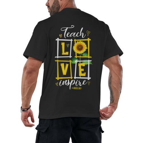 Sunflower Teach Love Inspire Cool Graduation Teacher School Men's Back Print T-Shirt - Best Gift Smart