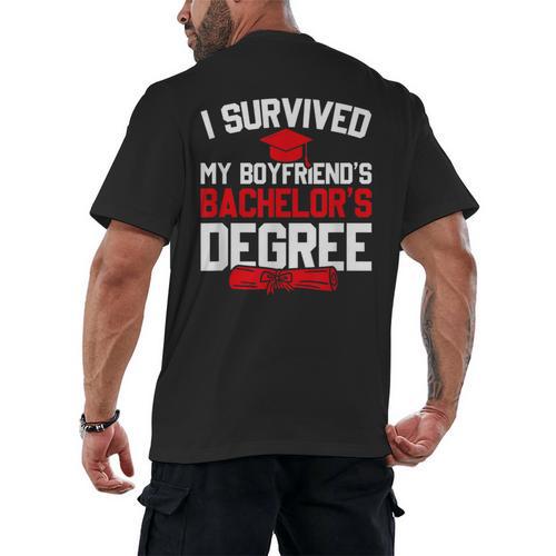 I Survived My Boyfriend's Bachelor's Degree Graduation Men's Back Print T-Shirt - Best Gift Smart