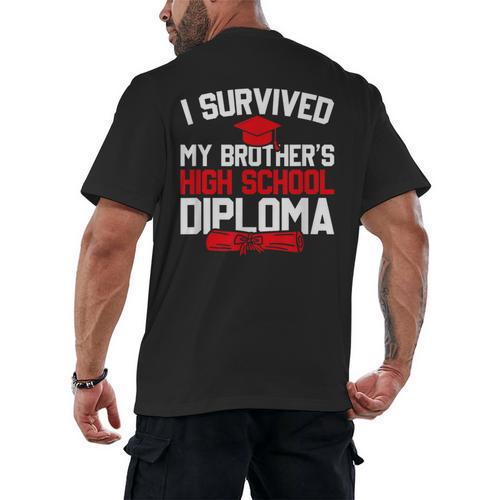 I Survived My Brother's High School Diploma Graduation Men's Back Print T-Shirt - Best Gift Smart