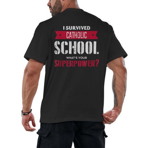 I Survived Catholic School Shirt Catholic Graduation Men's Back Print T-Shirt - Best Gift Smart