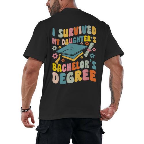 i Survived My Daughter's Bachelors Degree Groovy Graduation Men's Back Print T-Shirt - Best Gift Smart
