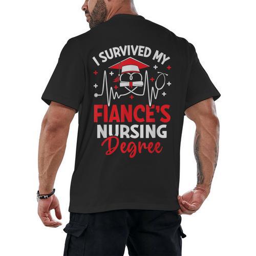 i Survived My Fiance's Nursing Degree Graduation Gifts Men's Back Print T-Shirt - Best Gift Smart