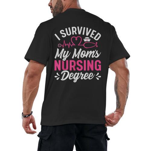 I Survived My Mom's Nursing Degree Nurse Graduation Men's Back Print T-Shirt - Best Gift Smart