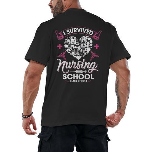 I Survived Nursing School Class Of 2018 Graduation T-Shirt Men's Back Print T-Shirt - Best Gift Smart
